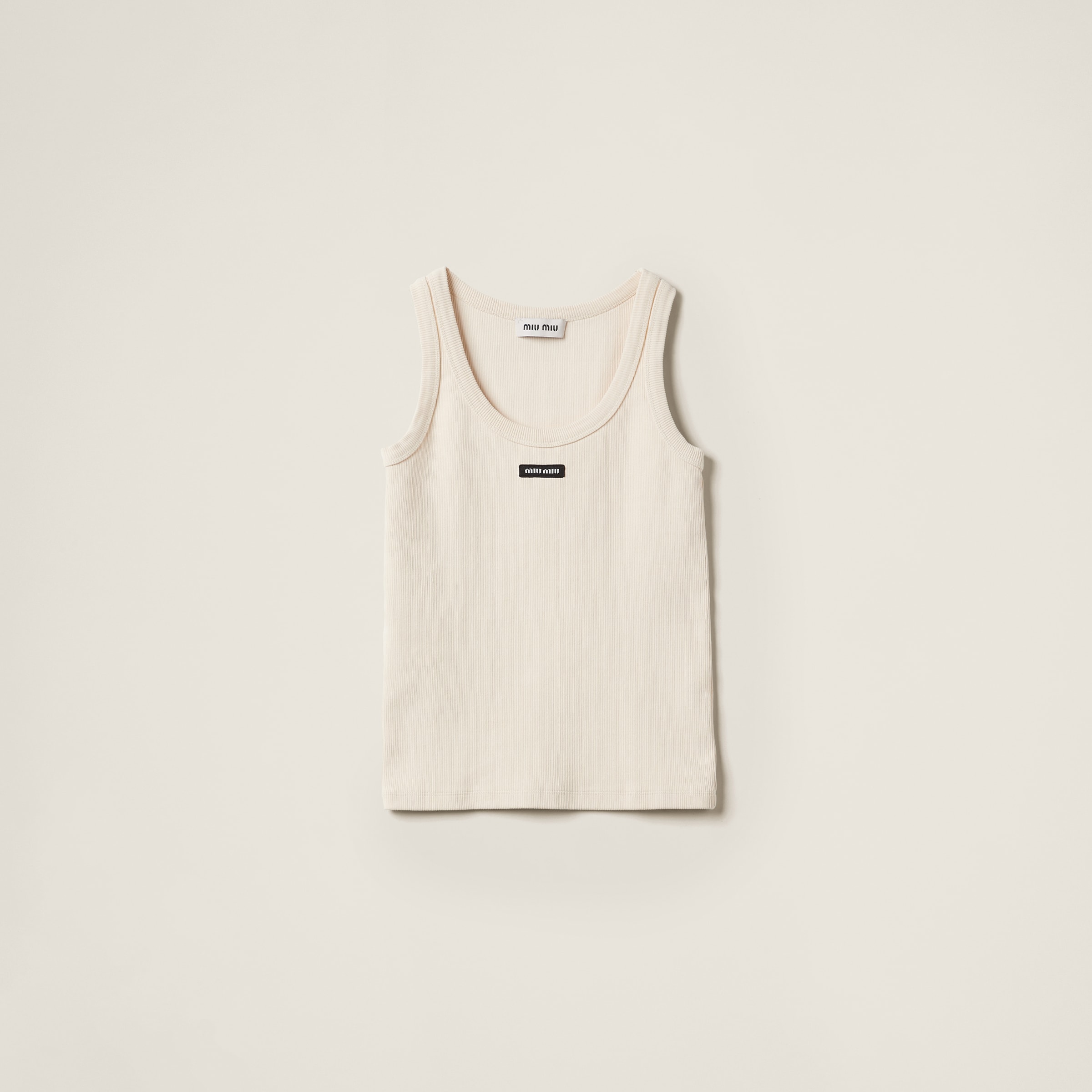 Tan / Pink Ribbed Jersey Top | Miu Miu