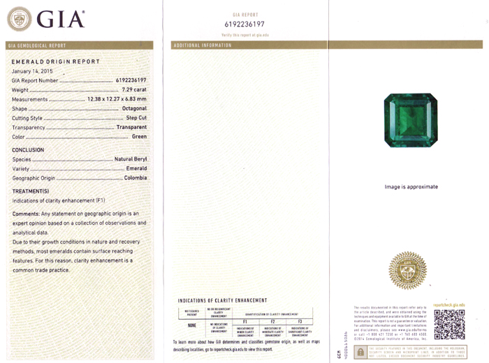 最高品質コロンビア産エメラルド】7.29ct コロンビア産 F1マイナー