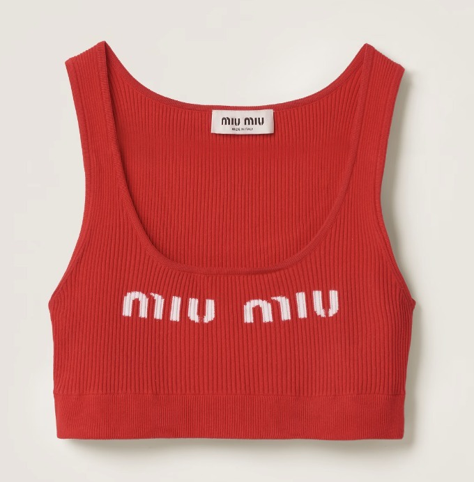 MIU MIU◇ロゴ入り ビスコース トップ◇クロップド タンクトップ