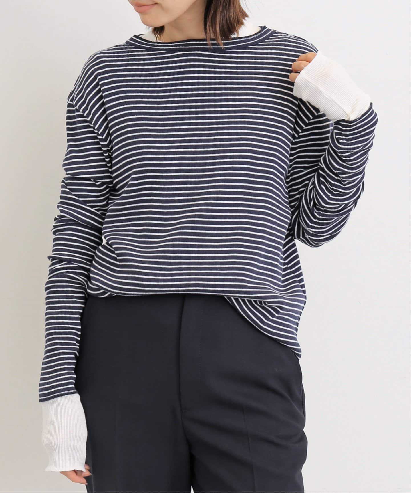 BORDER RIB LONGSLEEVE T-SHIRT（Tシャツ／カットソー）｜L