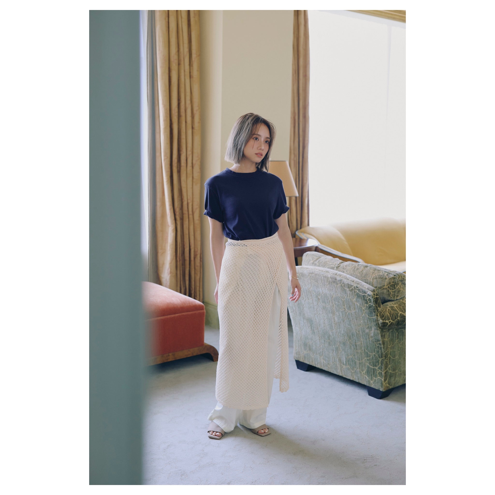 collab ナイロンtuckストレートパンツ