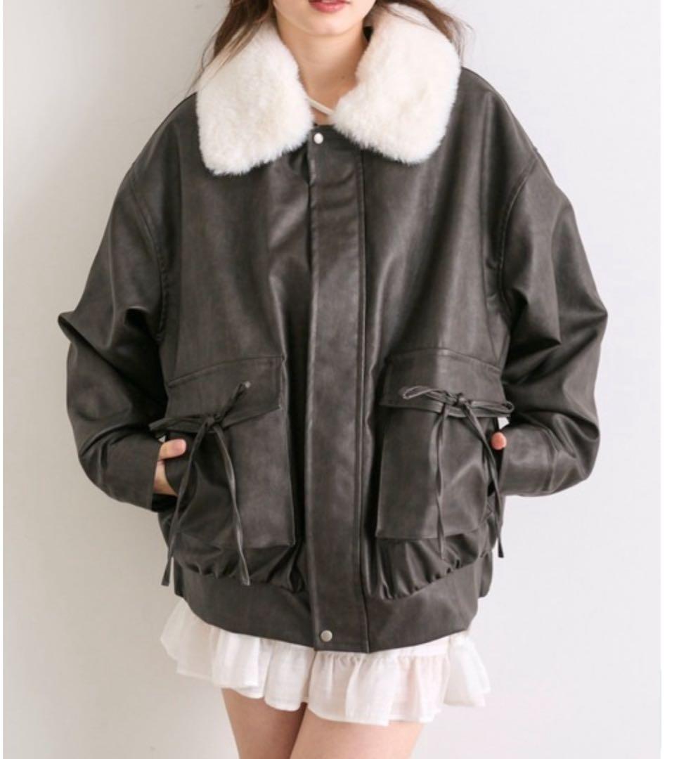 OLIVE des OLIVE ファーティペットエコレザーブルゾン ブラック ファーティペットエコレザーブルゾン | OLIVE des OLIVE(オリーブ デ