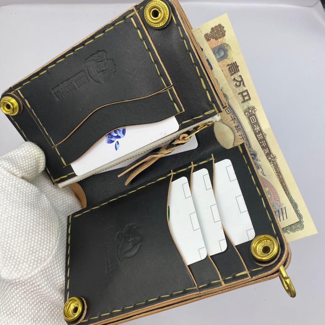 極厚 無骨 お札折らずに収納できる無骨な手染めミドルトラッカーウォレット BTW 栃木レザー お札折らずに収納できる無骨なミドルトラッカーウォレット